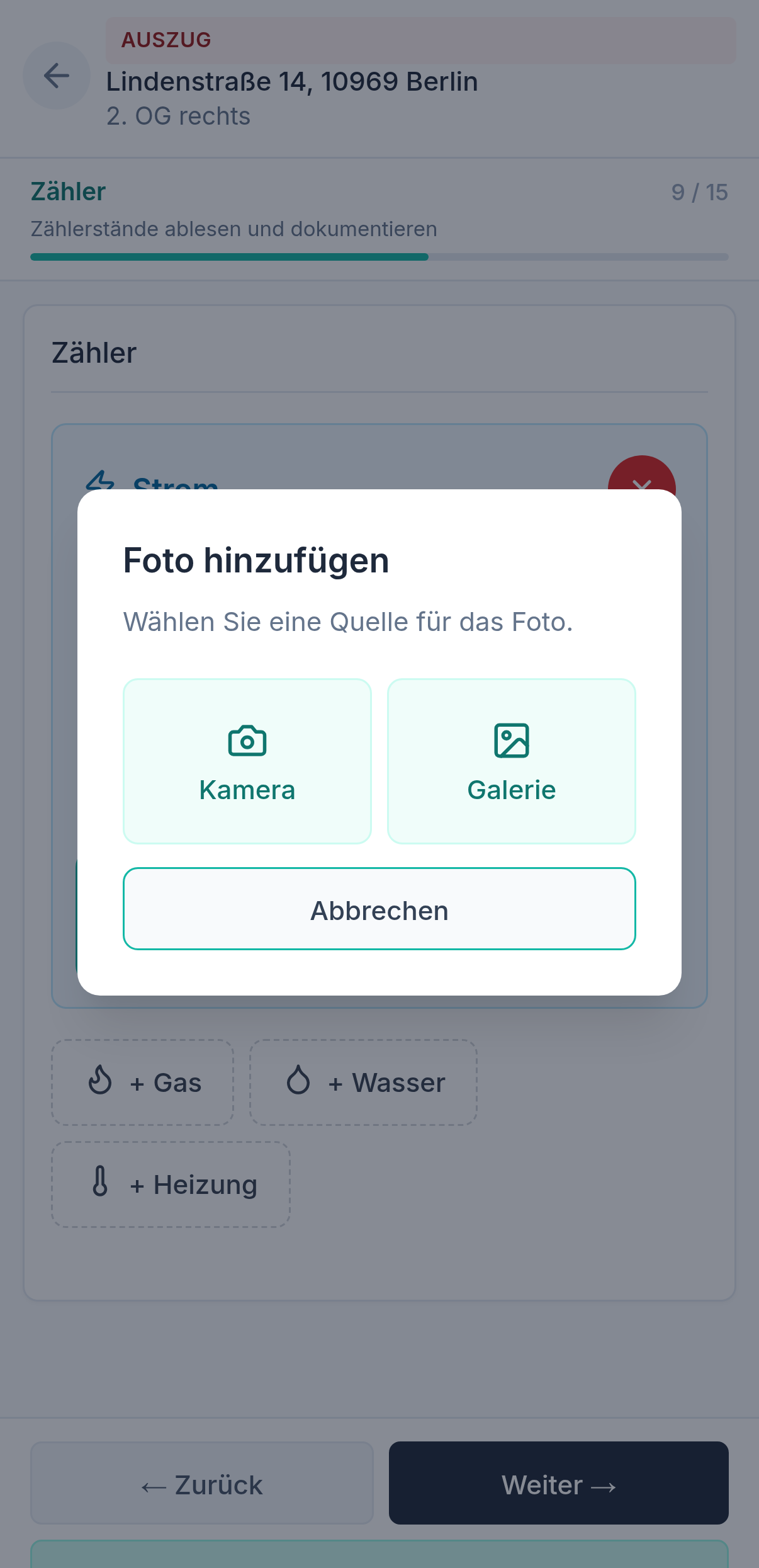 Protocasa App — Zähler erfassen mit Zählernummer, Stand und Foto