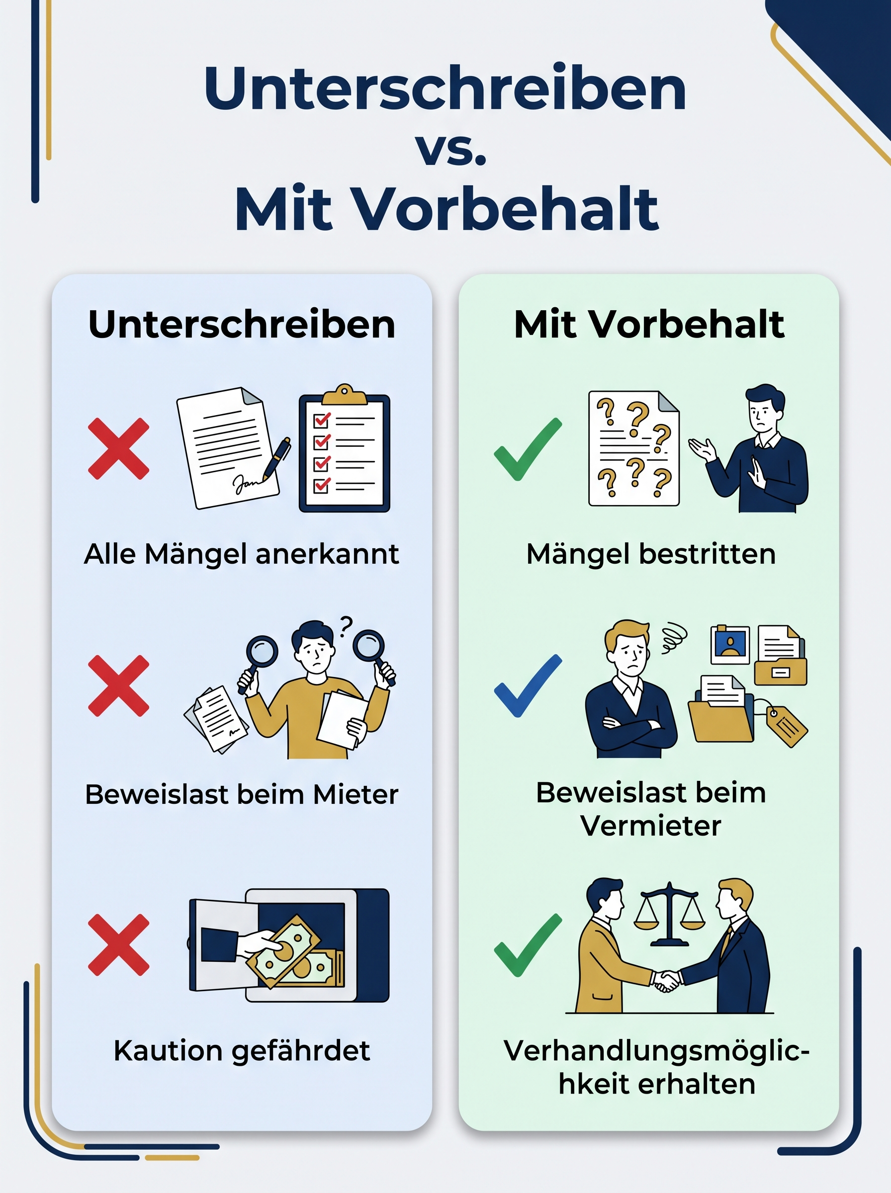 Unterschreiben vs. Mit Vorbehalt